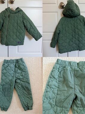 Patagonia Olive Green Quilted Kids Jacket and Snow Pants